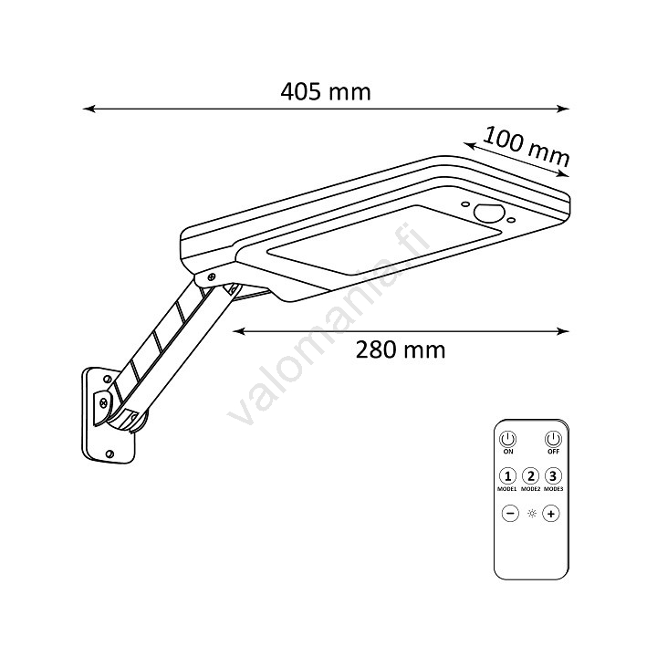 LED Himmennettävä Aurinkokenno Katuvalaisin Anturilla LED/7W/7,4V + Kauko-ohjain - Image 2
