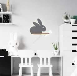 LED Lasten Seinävalaisin Hyllyllä RABBIT LED/4W/230V Harmaa/valkoinen/puu - FSC-sertifioitu