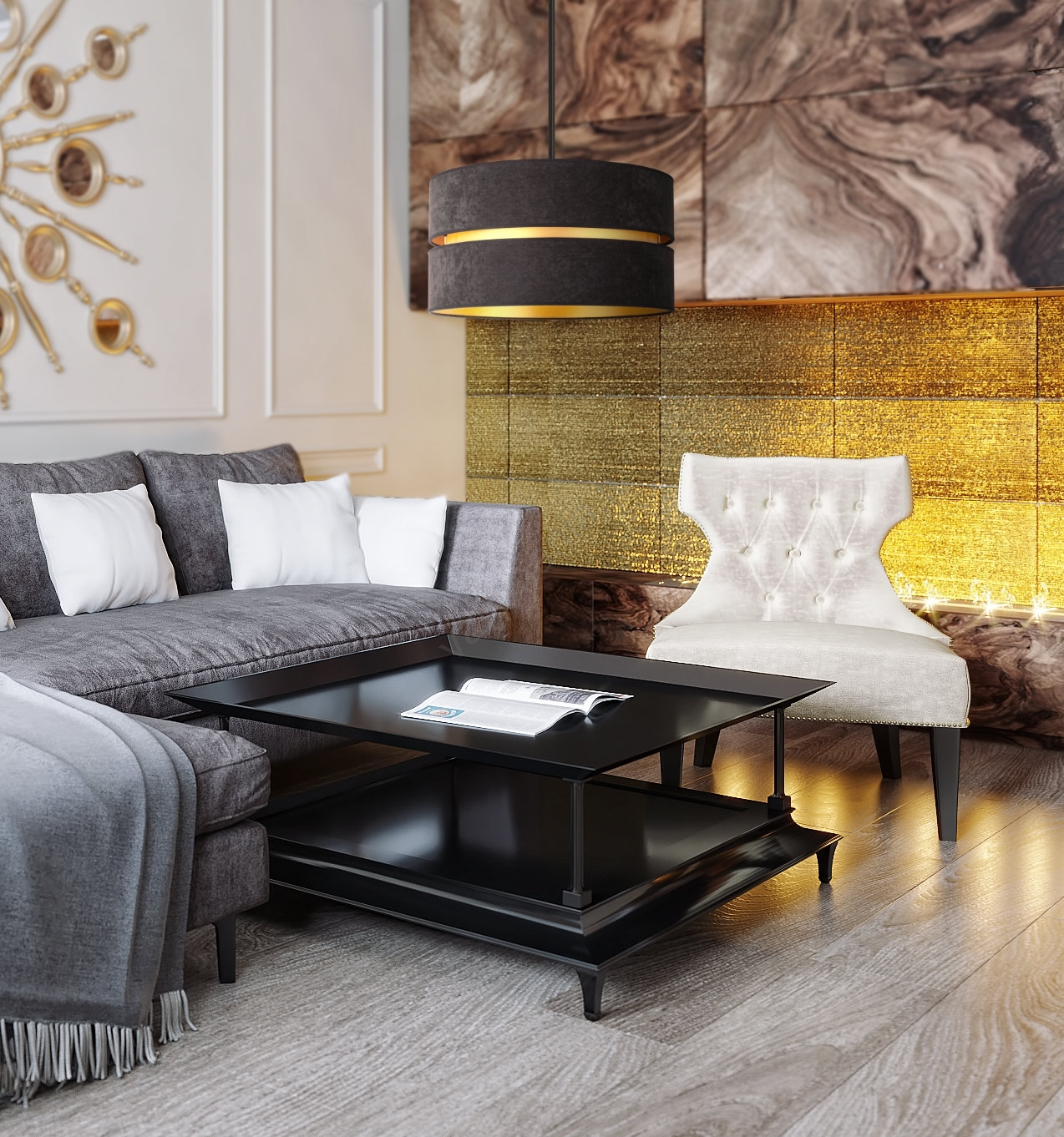 Riippuvalaisin DUO 1xE27 / 15W / 230V Musta / Kultainen - Image 2